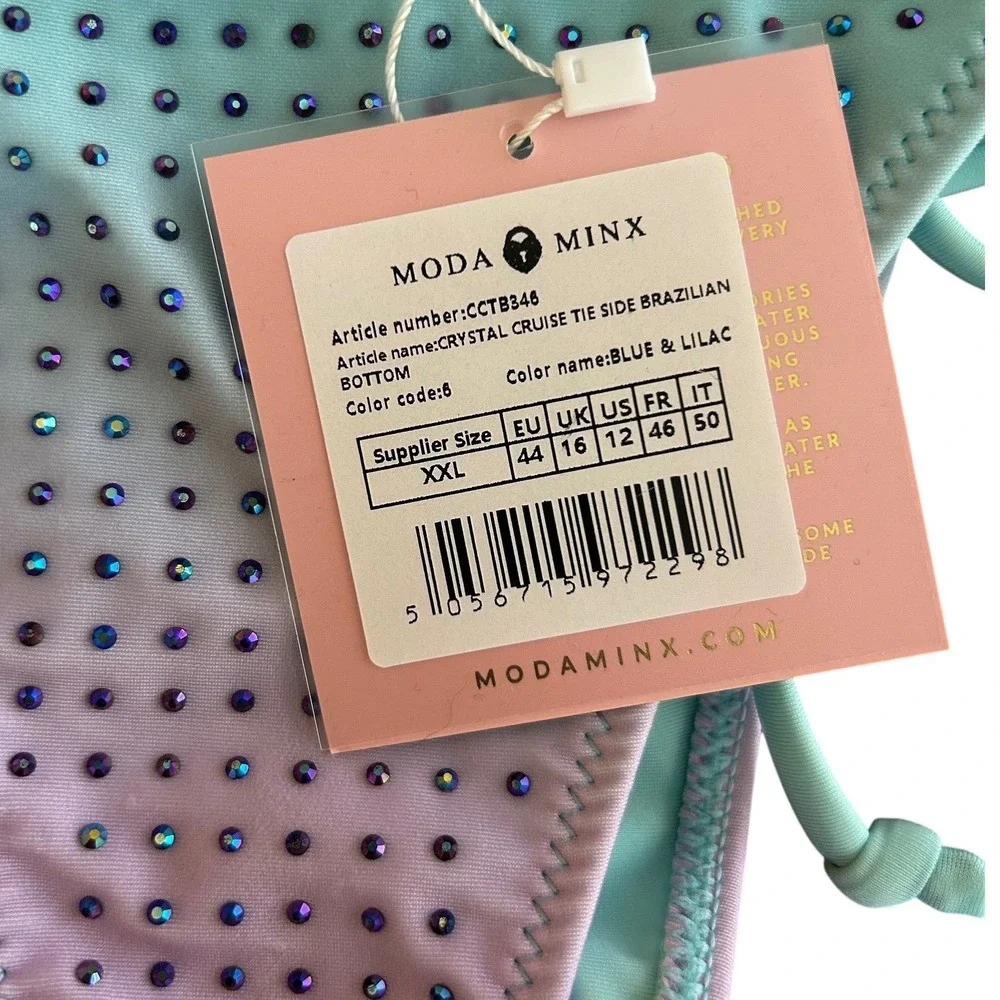 Moda Minx Crystal Cruise Tie Side Brazilian Bikini Bottom Blue Lilac Ombre‎ XXL